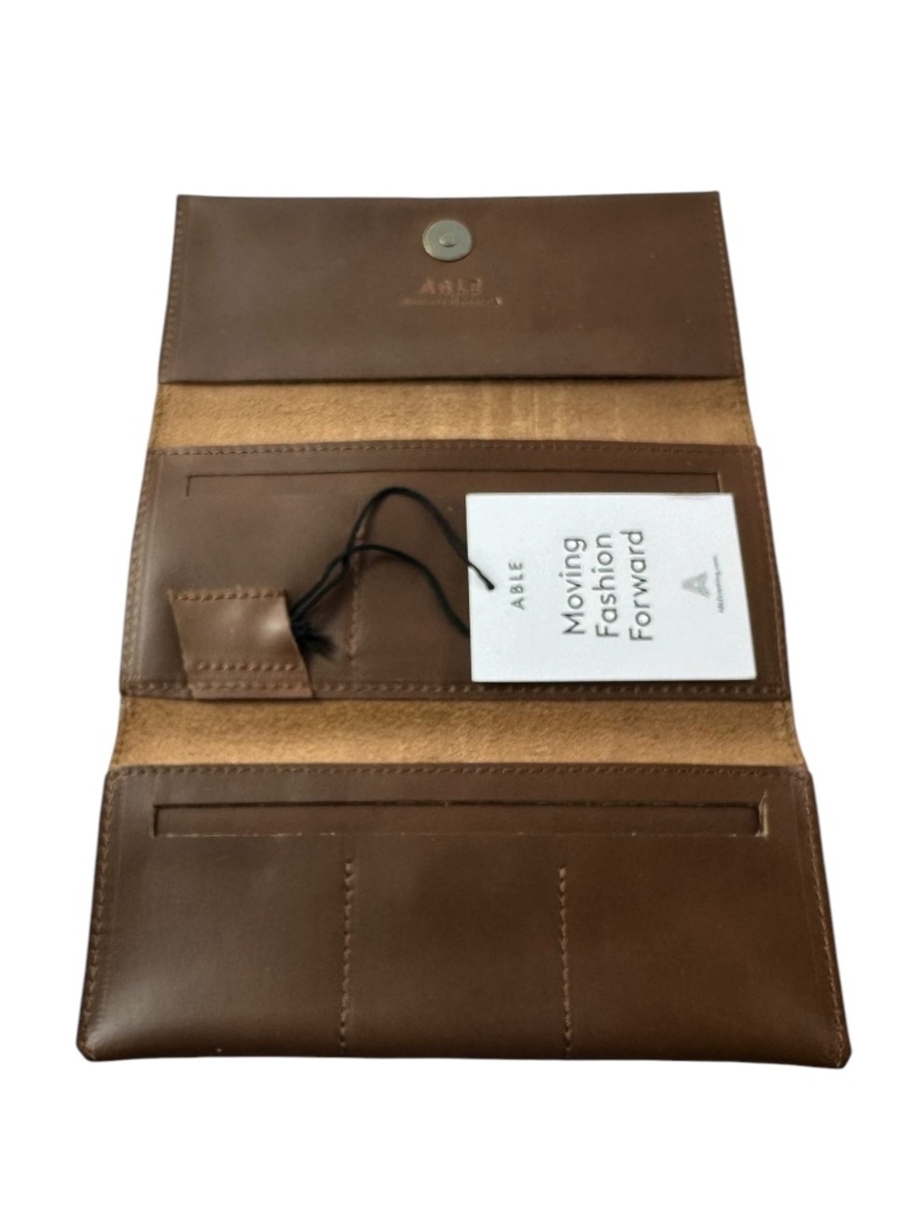 Genuine ABLE Brown Leather Wallet Checkbook Unisex Organizer